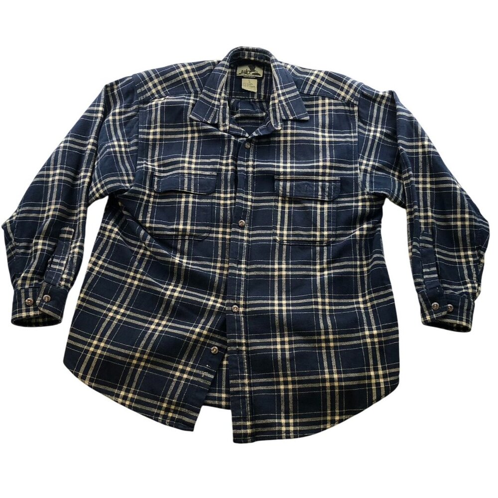 Field & Stream Mens Shirt Large Flannel Long Sleeve Button Up Flannel Plaid Navy